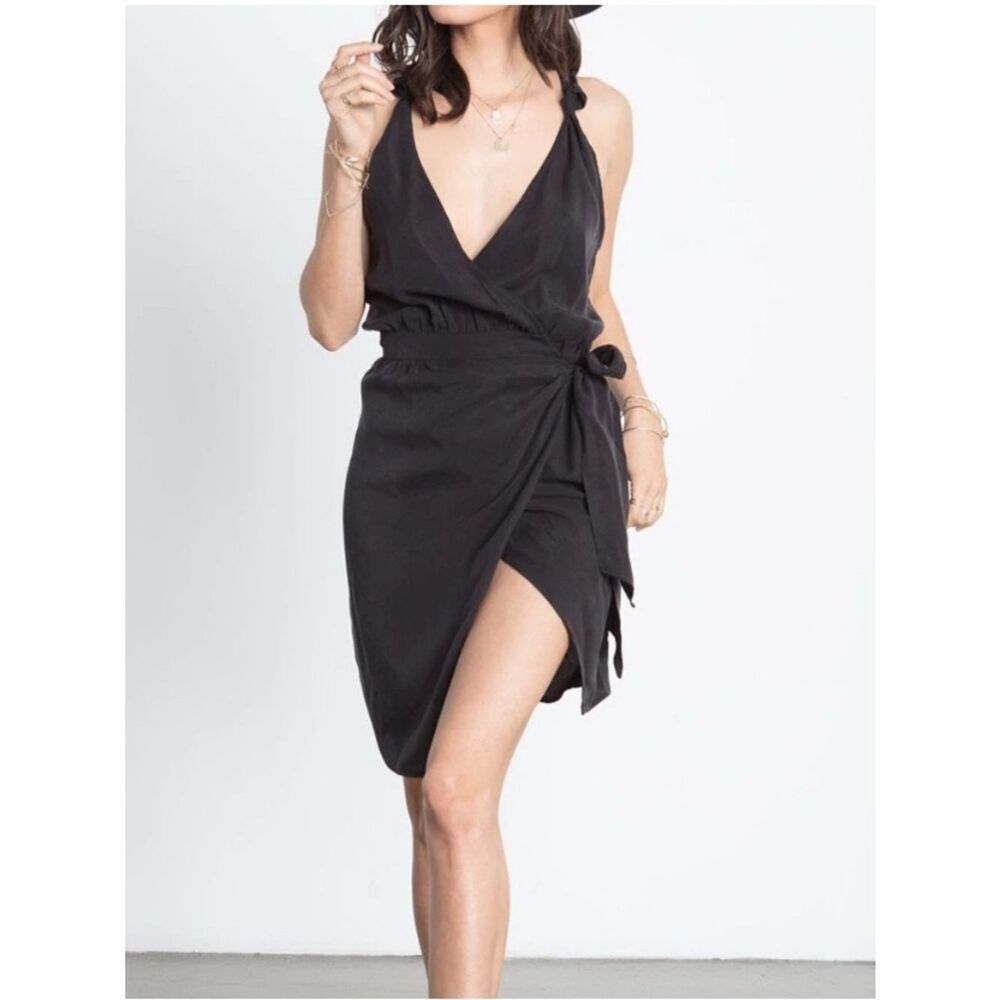 Stillwater Black Sleeveless Mini Wrap Cocktail Dress